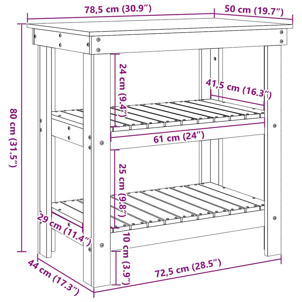 Work Bench Wax Brown 78.5 x 50 x 80 cm Solid Pine Wood