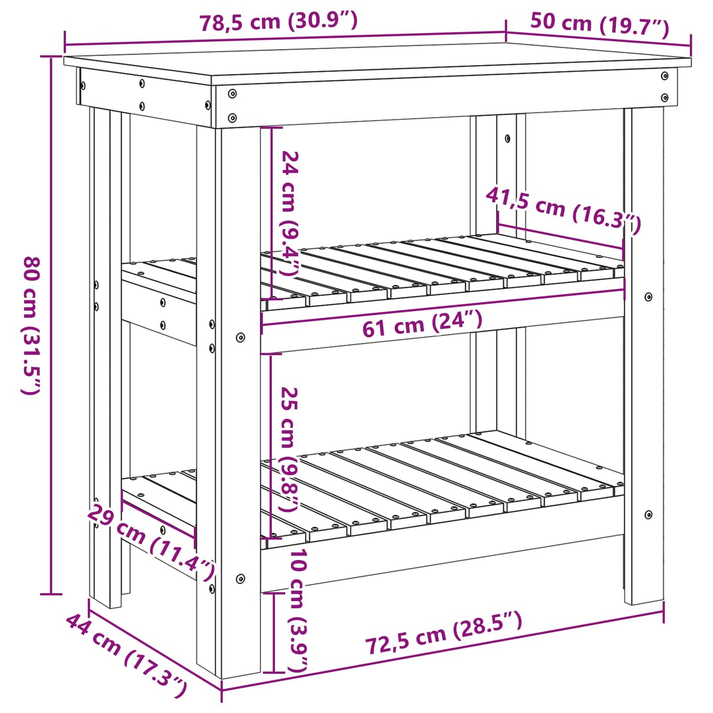 Work Bench with Shelf 78.5 x 50 x 80 cm Solid Pine Wood