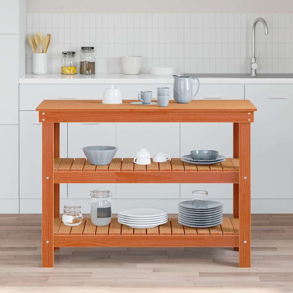 Work Bench Wax brown 110.5 x 50 x 80 cm Solid pine wood