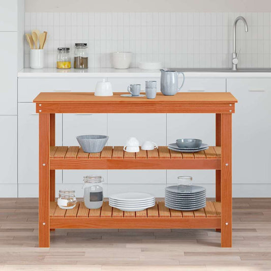 Work Bench Wax brown 110.5 x 50 x 80 cm Solid pine wood