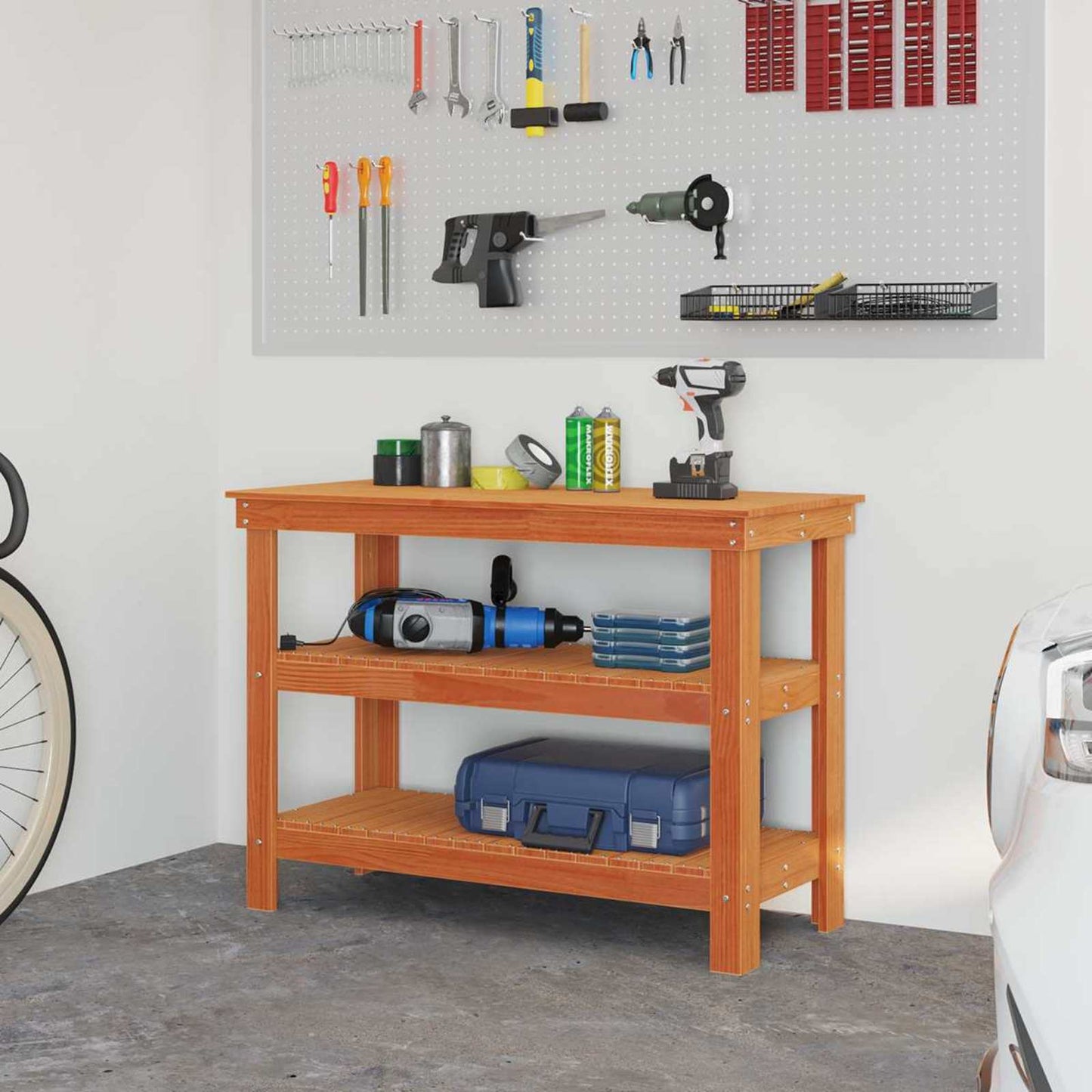 Work Bench with Shelf 110.5 x 50 x 80 cm Solid Pine Wood
