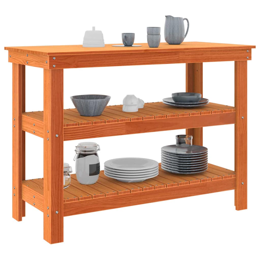 Work Bench Wax brown 110.5 x 50 x 80 cm Solid pine wood