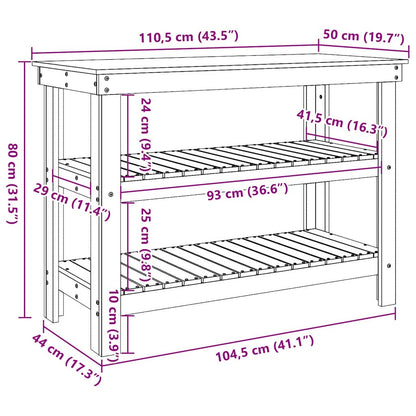 Work Bench Wax brown 110.5 x 50 x 80 cm Solid pine wood