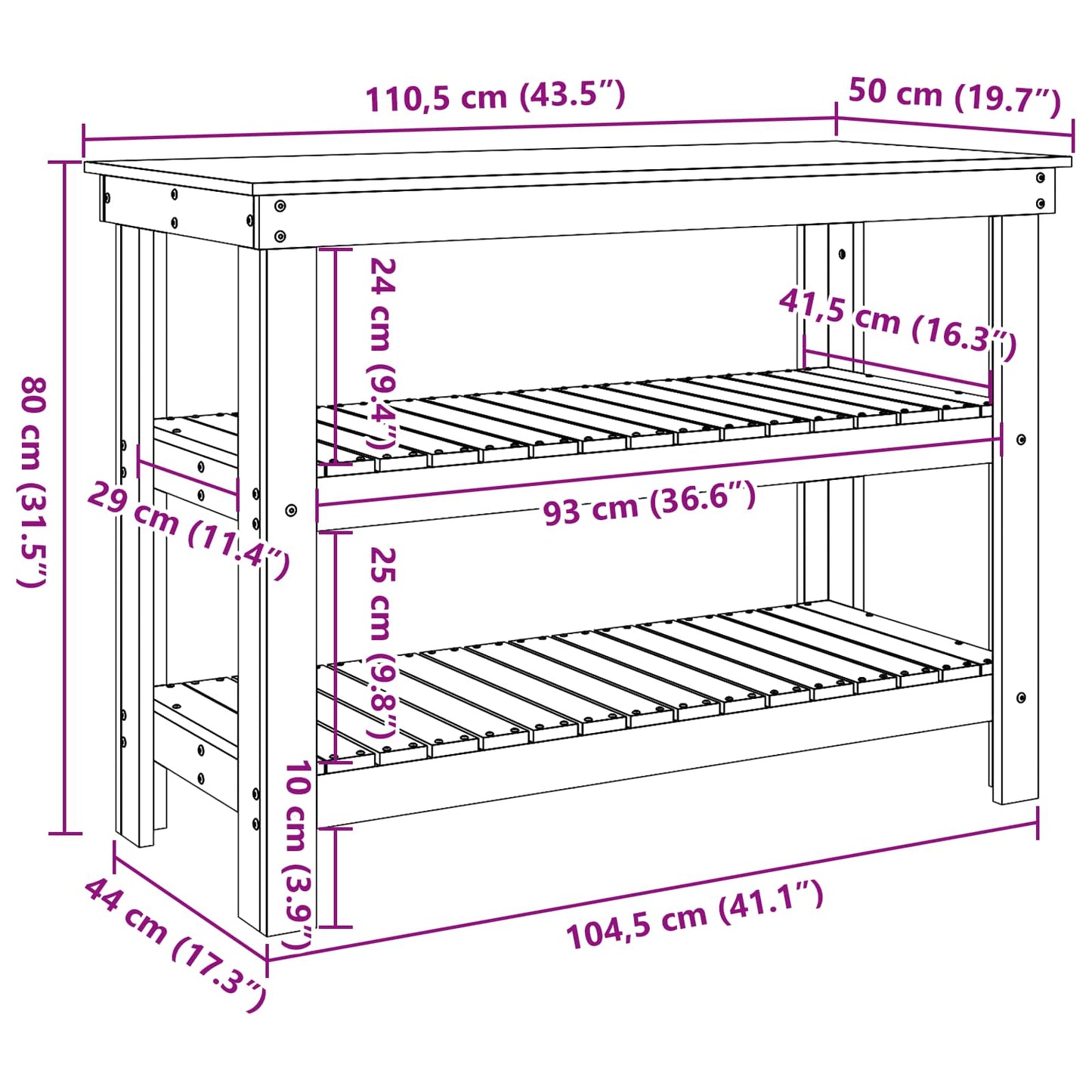 Work Bench with Shelf 110.5 x 50 x 80 cm Solid Pine Wood