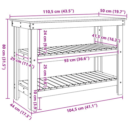 Work Bench with Shelf 110.5 x 50 x 80 cm Solid Pine Wood