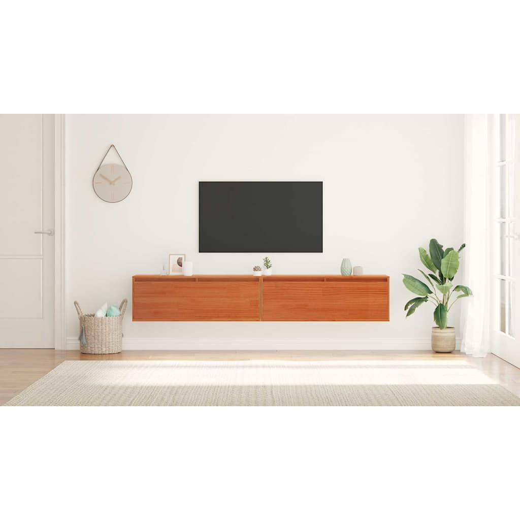Wall Cabinet with Shelf Wall-mounted Wax Brown Solid Pine Wood