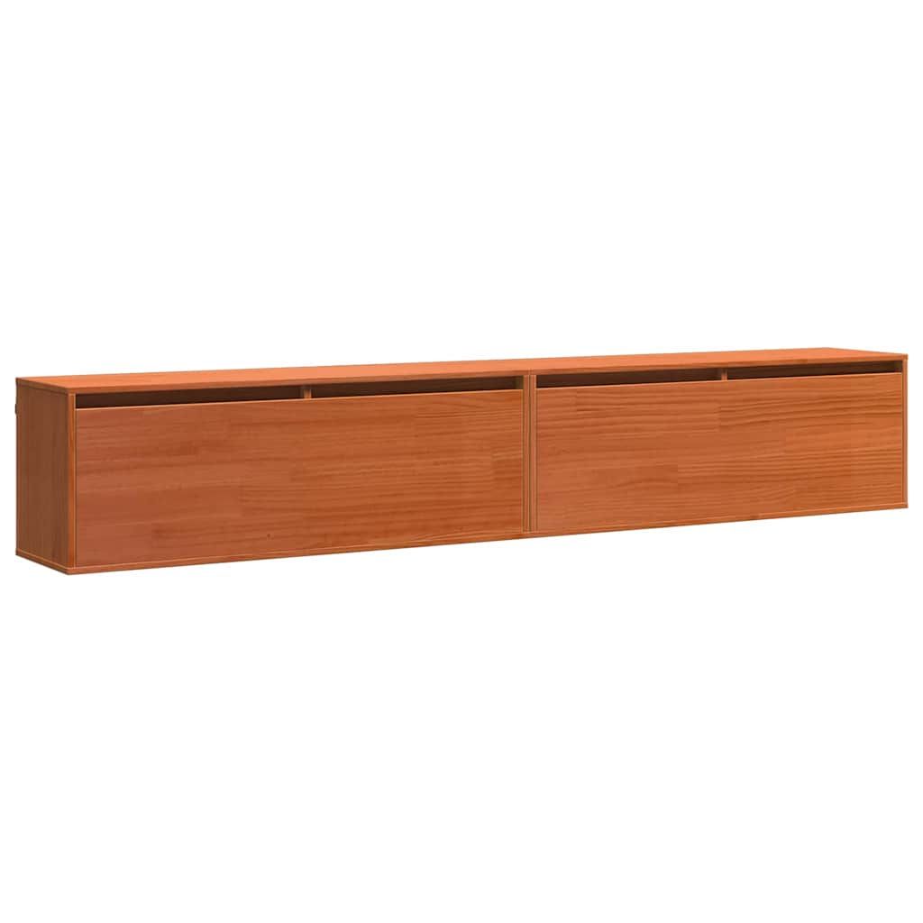 Wall Cabinet with Shelf Wall-mounted Wax Brown Solid Pine Wood