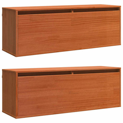 Wall Cabinet with Shelf Wall-mounted Wax Brown Solid Pine Wood