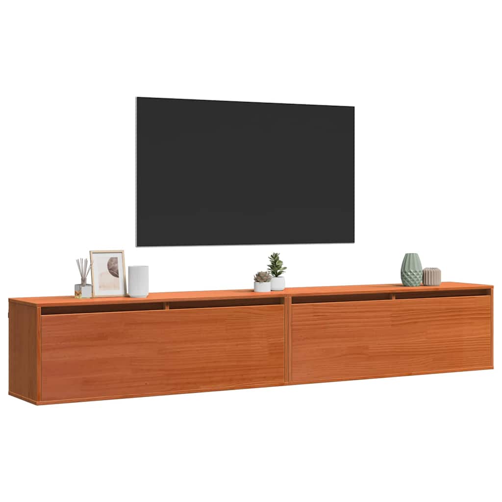Wall Cabinet with Shelf Wall-mounted Wax Brown Solid Pine Wood