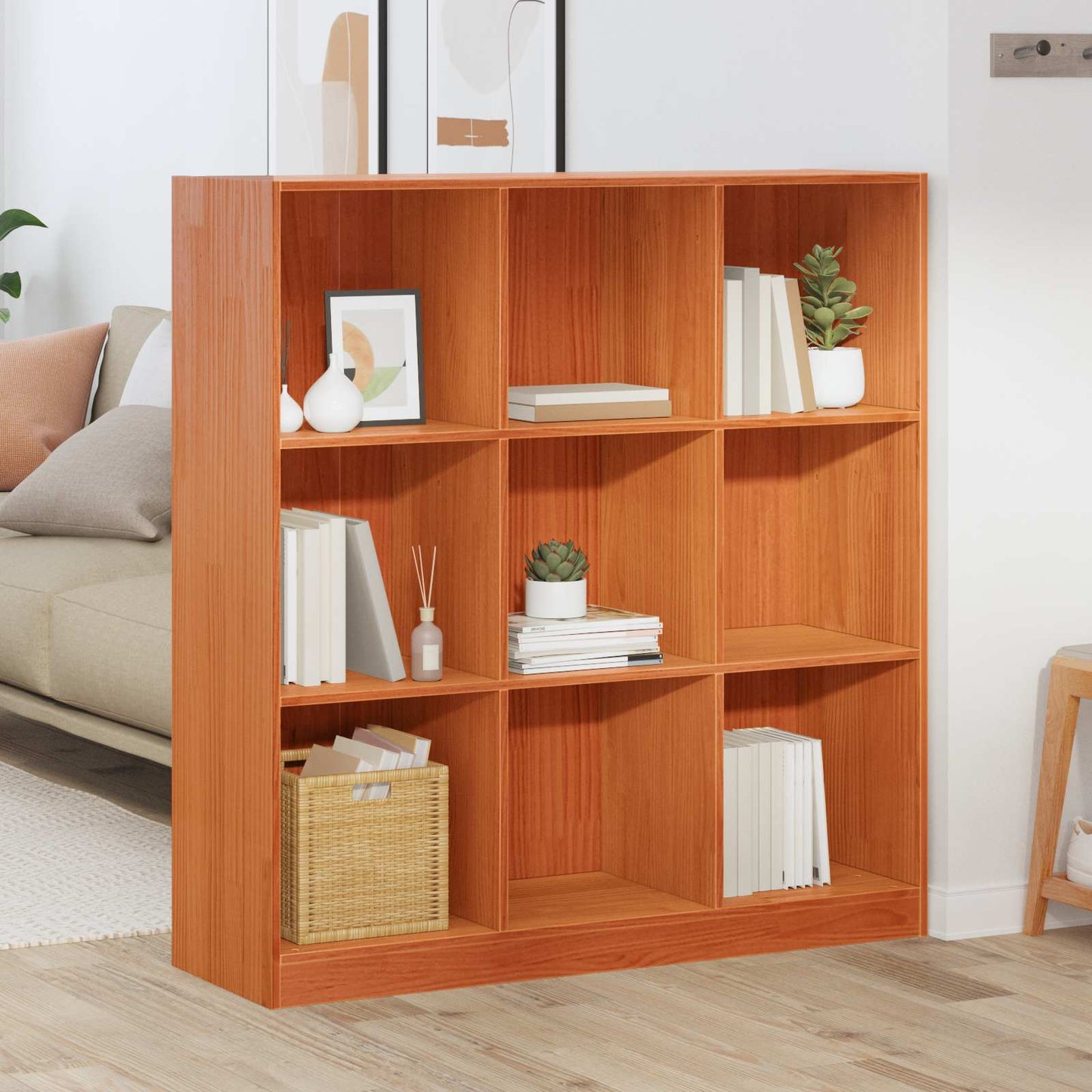 Book Cabinet Wax Brown 104 x 33 x 110 cm Solid Pine Wood