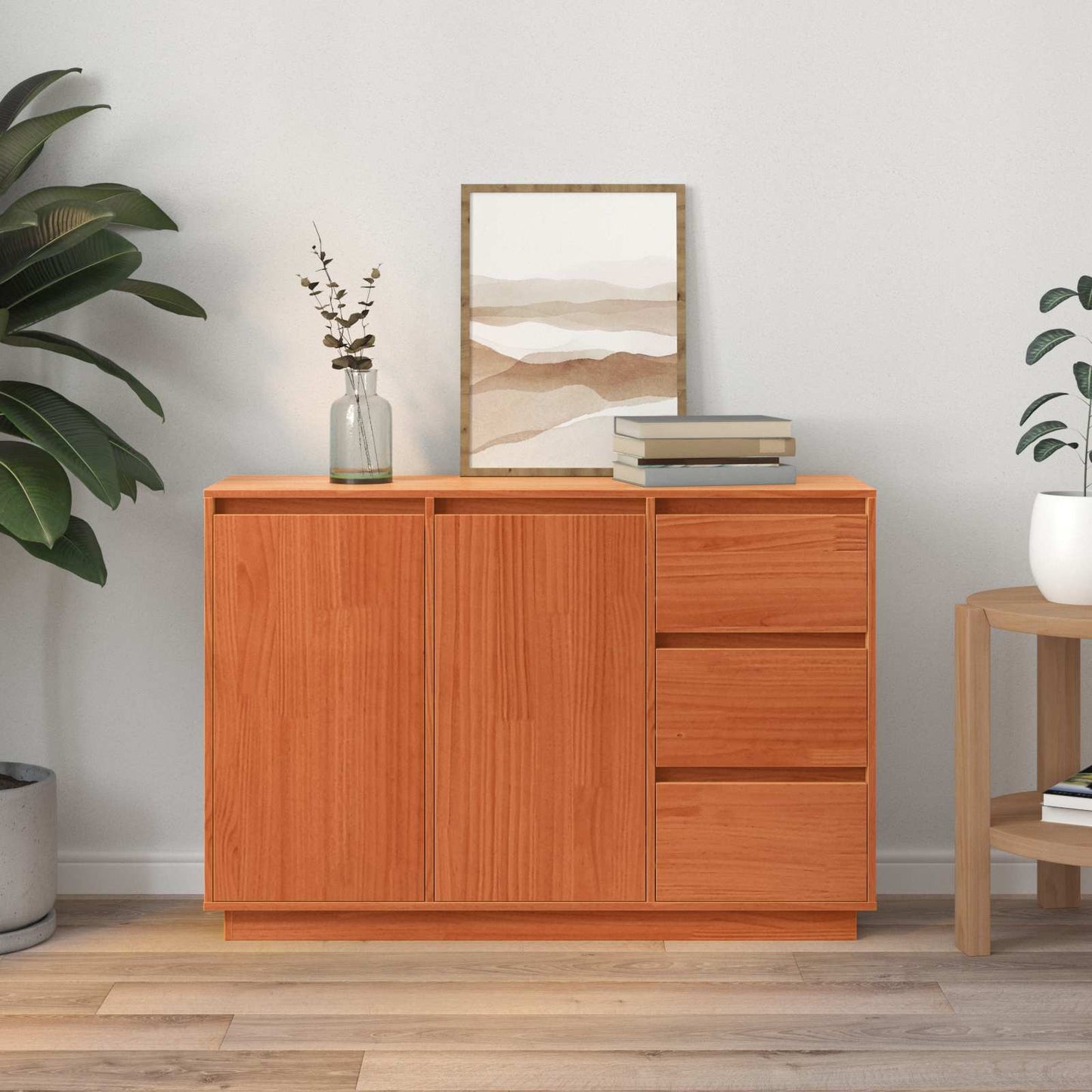 Sideboard Brown Oak 111 x 34 x 75 cm Solid Pine Wood