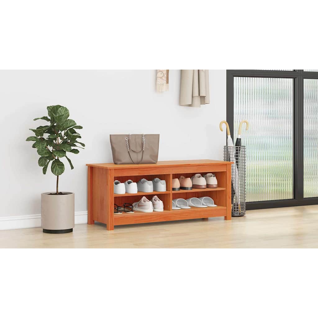 Storage Bench Wax Brown 110 x 38 x 45.5 cm Solid Pine Wood