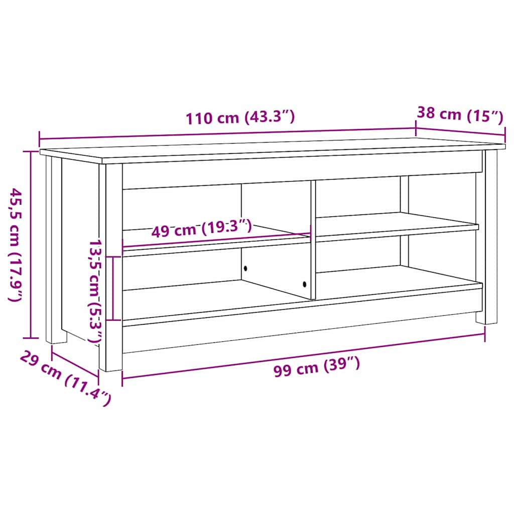 Storage Bench Wax Brown 110 x 38 x 45.5 cm Solid Pine Wood