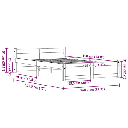 Bed Frame Wax Brown 195.5 x 140.5 x 51 cm Solid Pine Wood