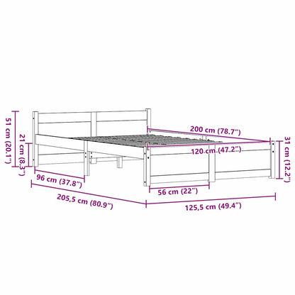 Bed Frame Wax Brown 205.5 x 125.5 x 51 cm Solid Pine Wood