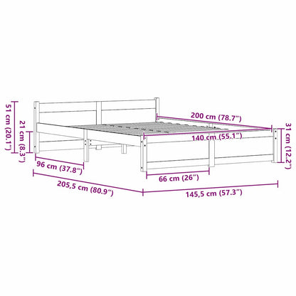 Bed Frame Wax Brown 205.5 x 145.5 x 51 cm Solid Pine Wood