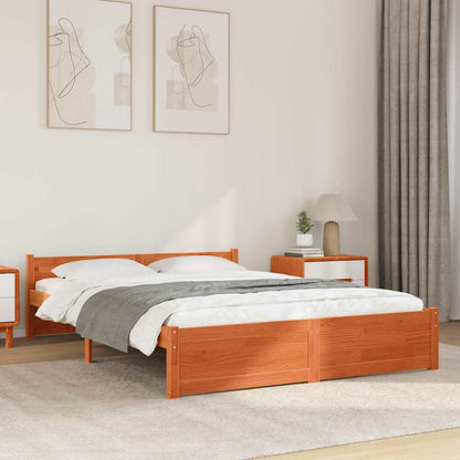 Bed Frame with Headboard Wax brown 160 x 200 cm Solid pine wood