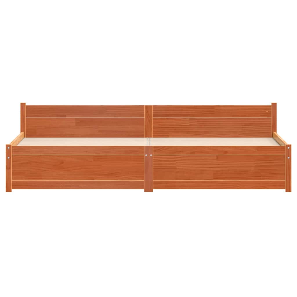 Bed Frame Wax Brown 205.5 x 205.5 x 51 cm Solid Pine Wood