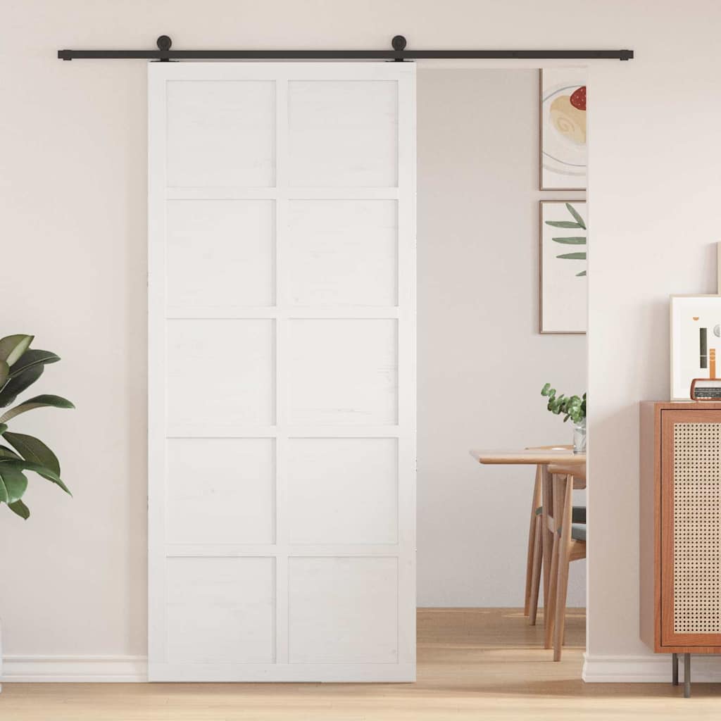 Barn Door White 80 x 2.5 x 208 cm Solid Pine Wood