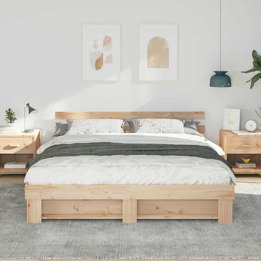 Bed Frame with Headboard Brown 200 x 200 cm Solid Pine Wood