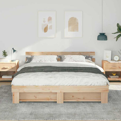 Bed Frame with Headboard Brown 200 x 200 cm Solid Pine Wood