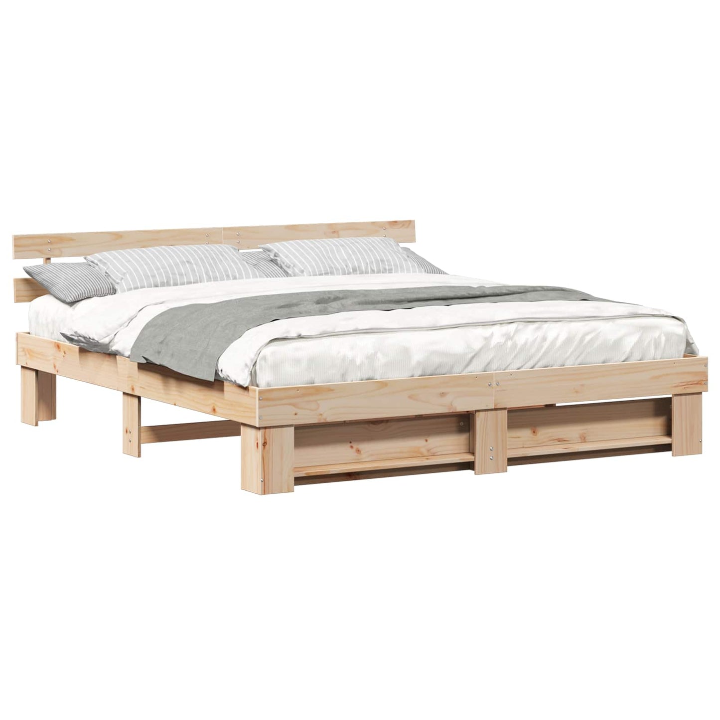Bed Frame with Headboard Brown 200 x 200 cm Solid Pine Wood
