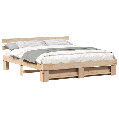 Bed Frame with Headboard Brown 200 x 200 cm Solid Pine Wood
