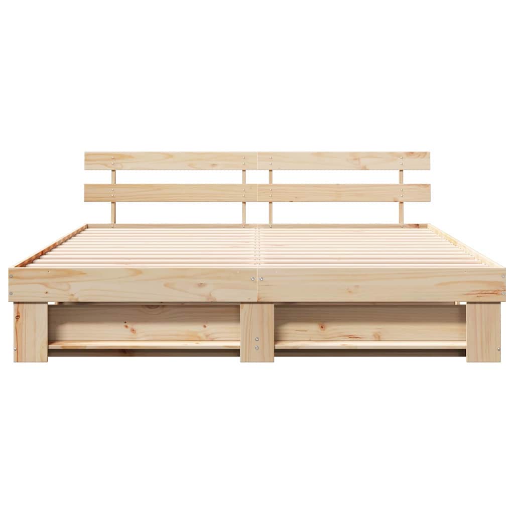 Bed Frame with Headboard Brown 200 x 200 cm Solid Pine Wood