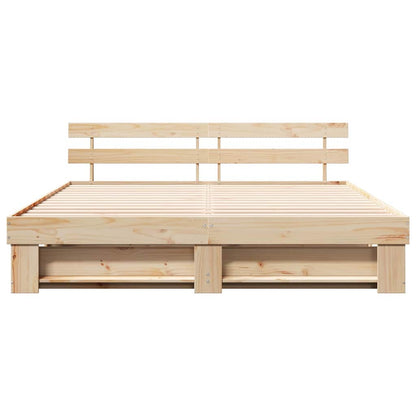 Bed Frame with Headboard Brown 200 x 200 cm Solid Pine Wood