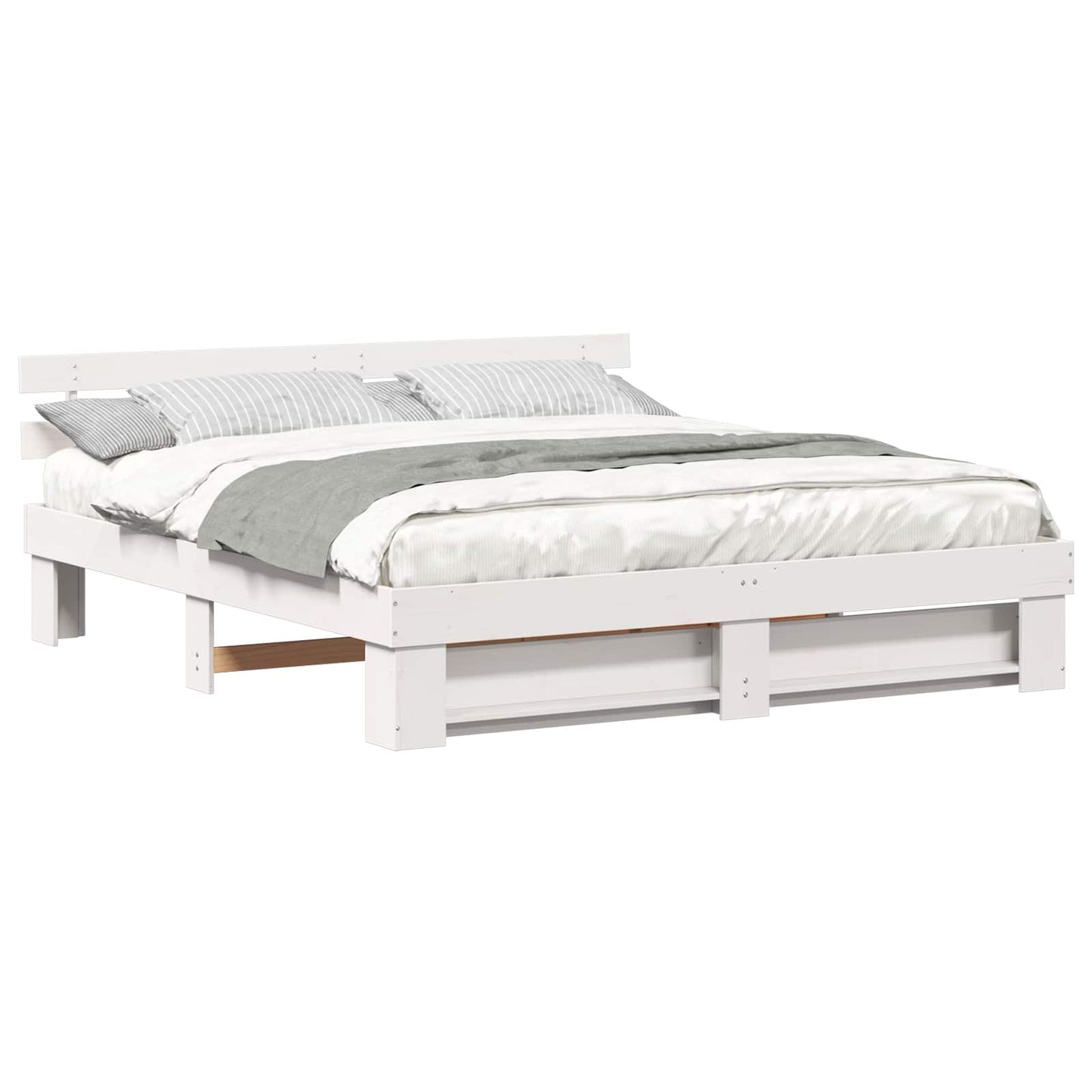 Bed Frame with Headboard White 200 x 200 cm Solid Pine Wood