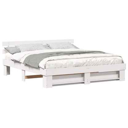 Bed Frame with Headboard White 200 x 200 cm Solid Pine Wood