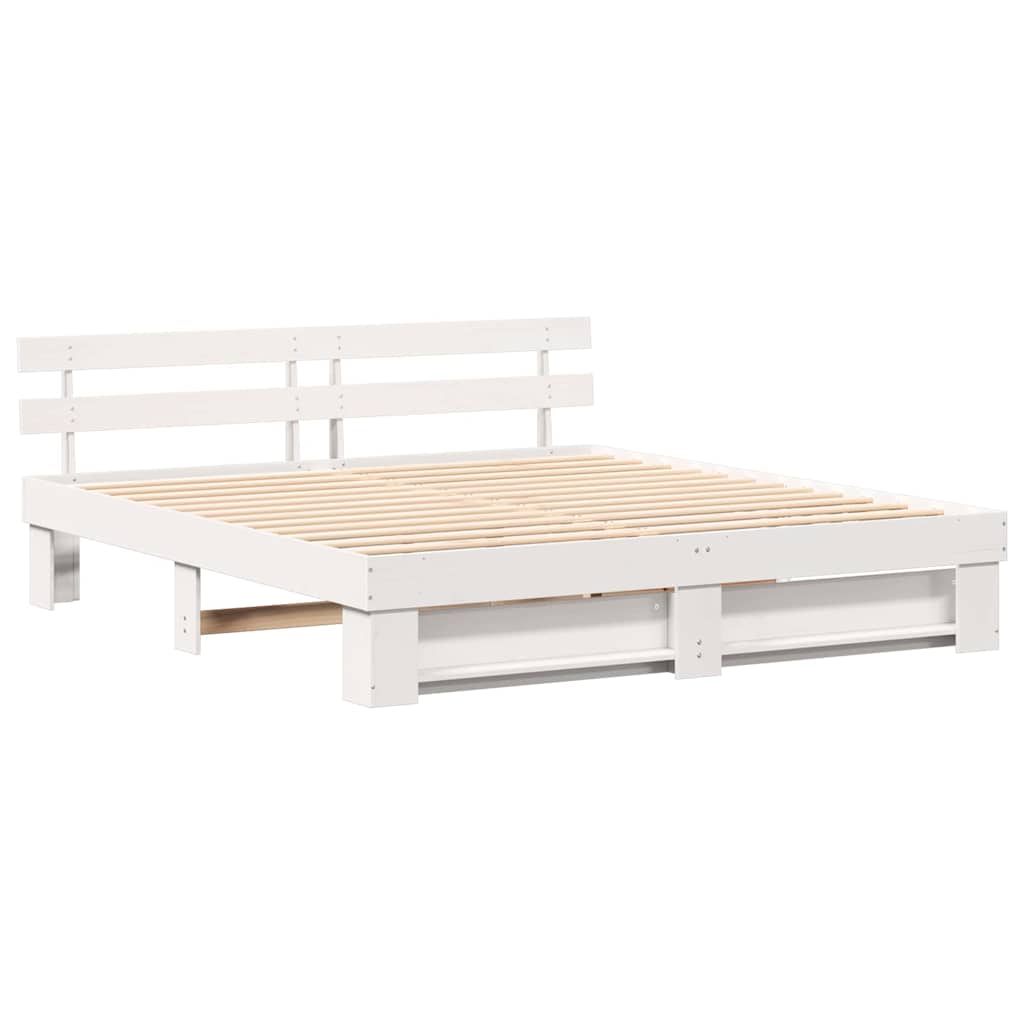 Bed Frame with Headboard White 200 x 200 cm Solid Pine Wood