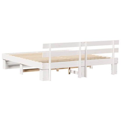 Bed Frame with Headboard White 200 x 200 cm Solid Pine Wood