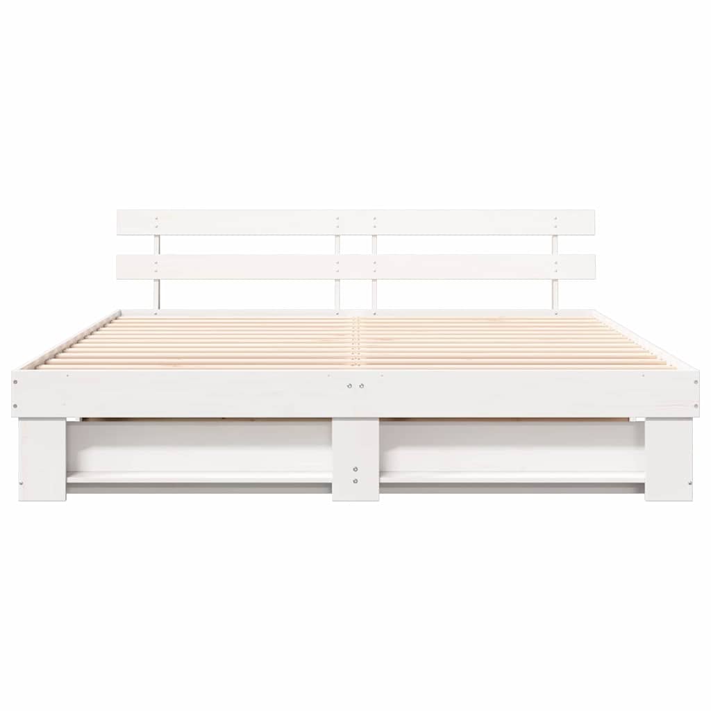 Bed Frame with Headboard White 200 x 200 cm Solid Pine Wood