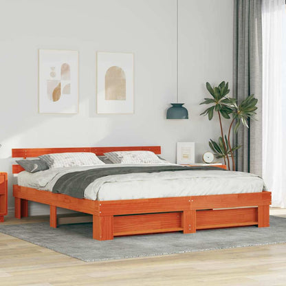 Bed Frame with Headboard Brown 200 x 200 cm Solid Pine Wood