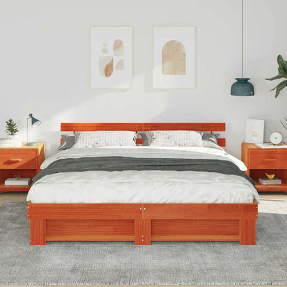Bed Frame with Headboard Brown 200 x 200 cm Solid Pine Wood