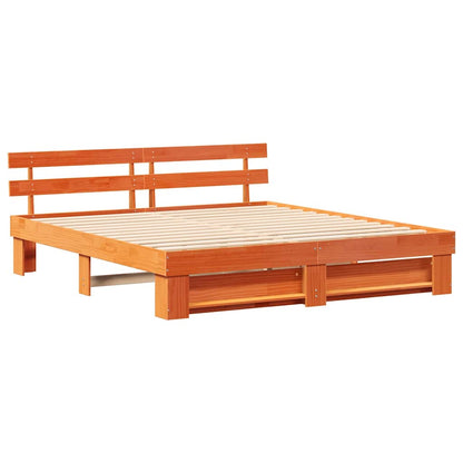 Bed Frame with Headboard Brown 200 x 200 cm Solid Pine Wood