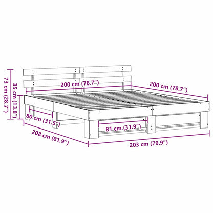 Bed Frame with Headboard Brown 200 x 200 cm Solid Pine Wood