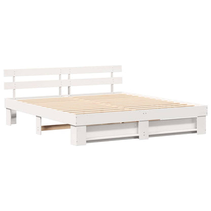 Bed Frame with Headboard White 180 x 200 cm Solid Pine Wood