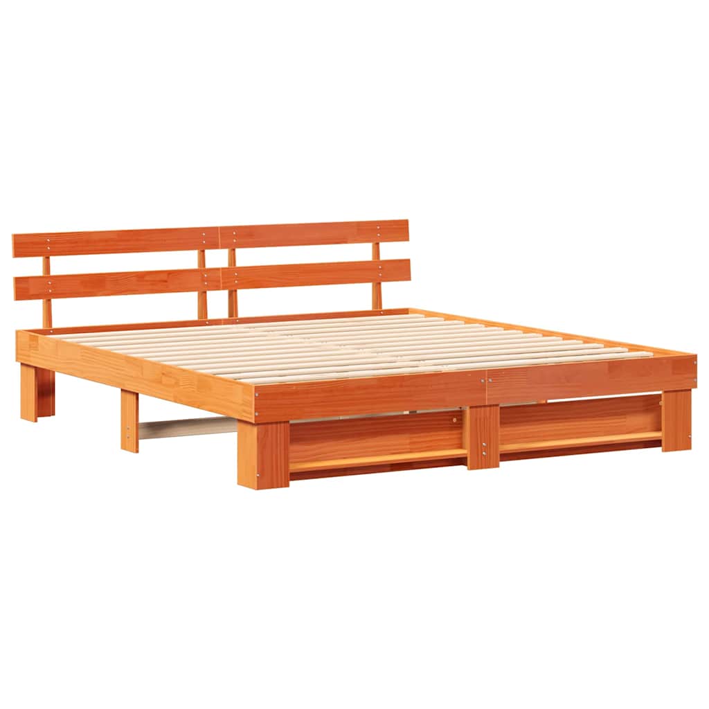 Bed Frame with Headboard Brown 180 x 200 cm Solid Pine Wood