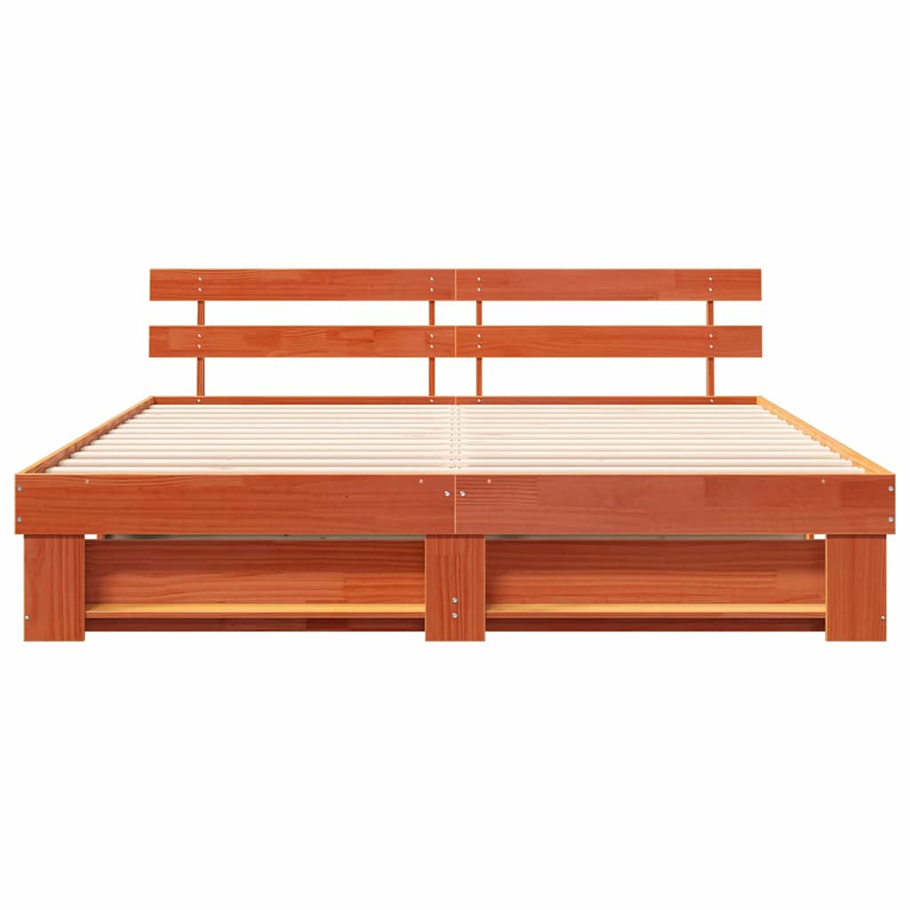 Bed Frame with Headboard Brown 180 x 200 cm Solid Pine Wood