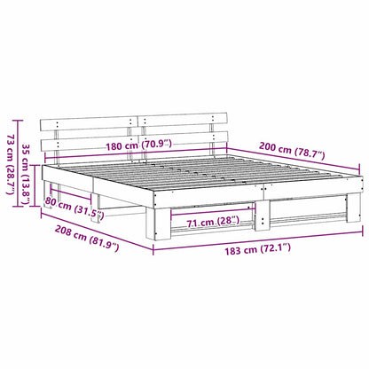 Bed Frame with Headboard Brown 180 x 200 cm Solid Pine Wood