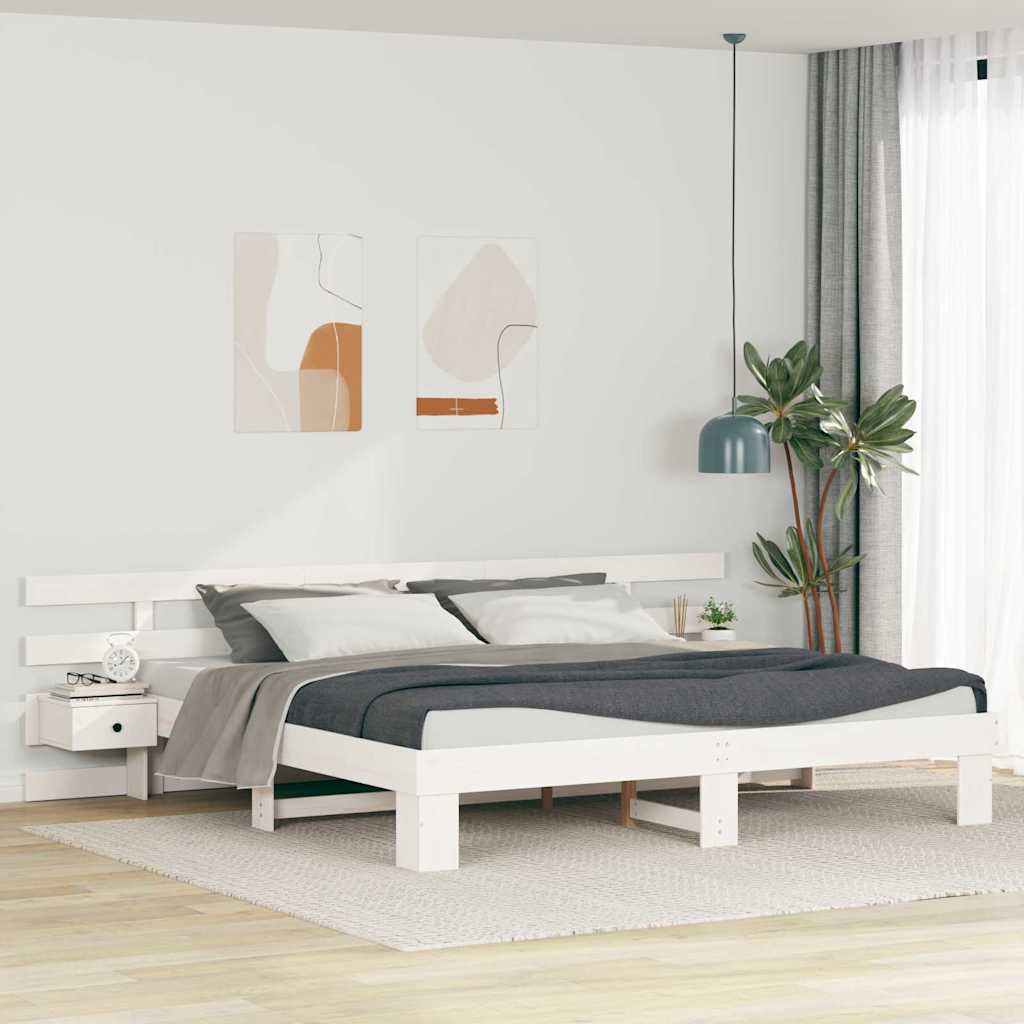 Bed Frame with Headboard White 200 x 200 cm Solid Pine Wood