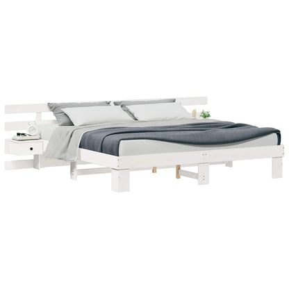 Bed Frame with Headboard White 200 x 200 cm Solid Pine Wood