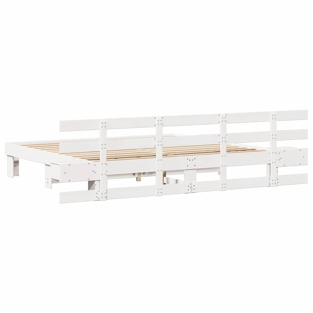Bed Frame with Headboard White 200 x 200 cm Solid Pine Wood