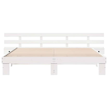 Bed Frame with Headboard White 200 x 200 cm Solid Pine Wood