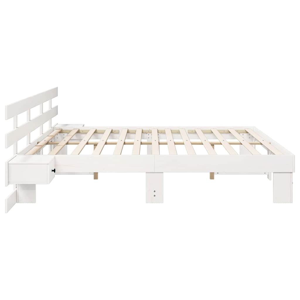 Bed Frame with Headboard White 200 x 200 cm Solid Pine Wood