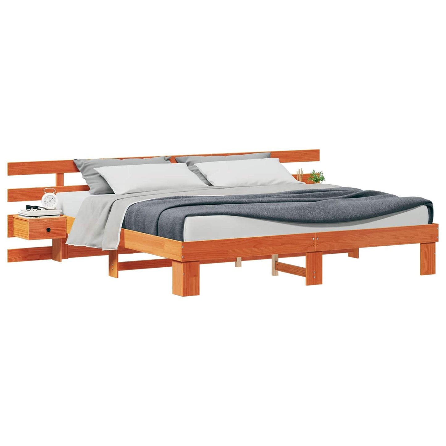 Bed Frame with Headboard Brown 200 x 200 cm Solid Pine Wood