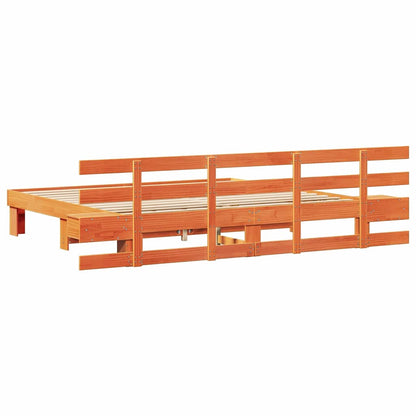 Bed Frame with Headboard Brown 200 x 200 cm Solid Pine Wood