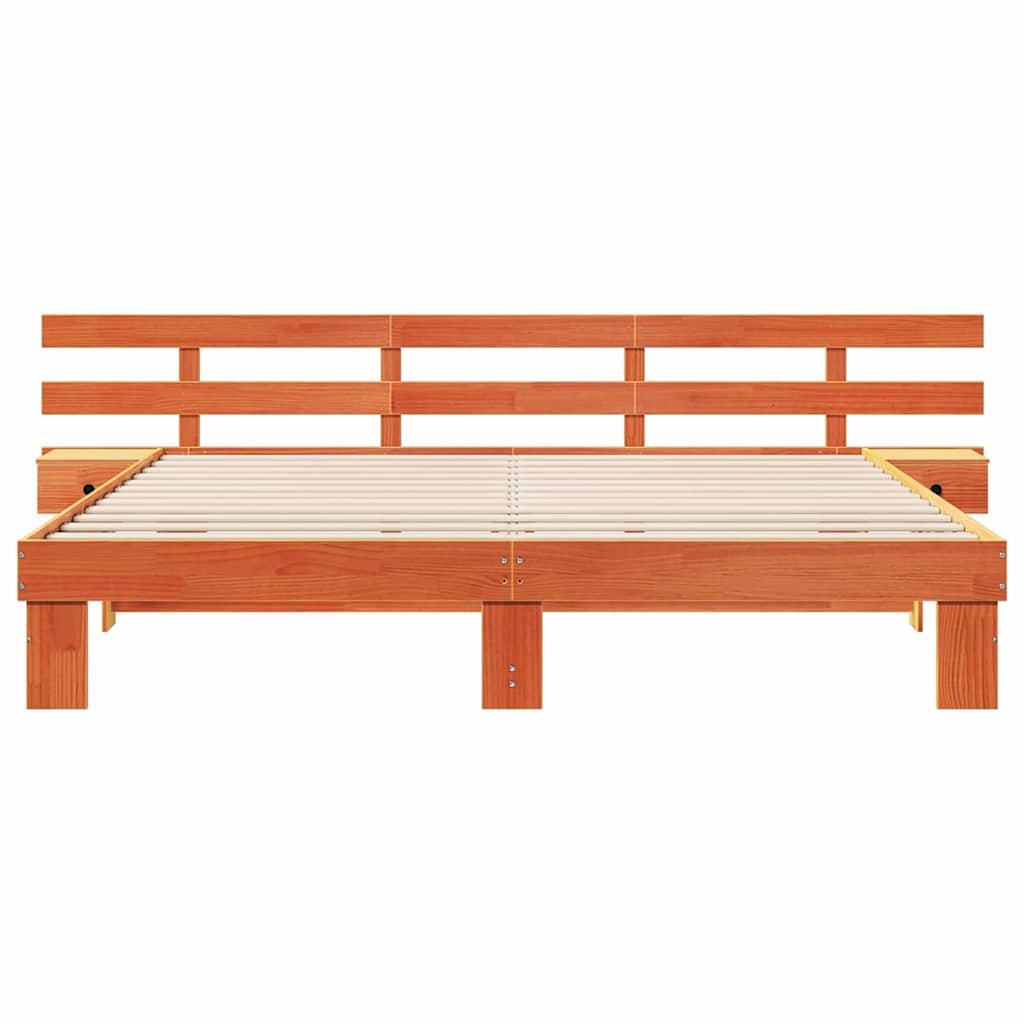 Bed Frame with Headboard Brown 200 x 200 cm Solid Pine Wood